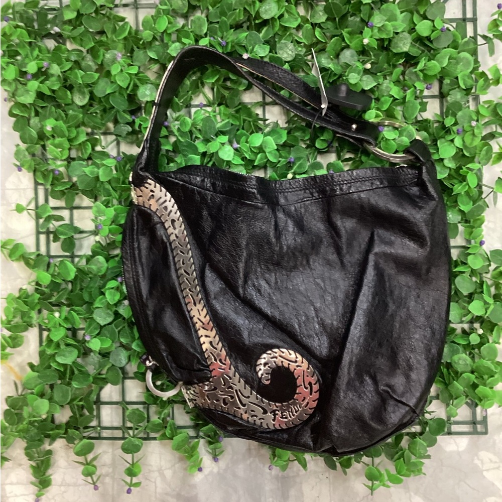Fendi Black Leather Hobo Bag with Silver Accent